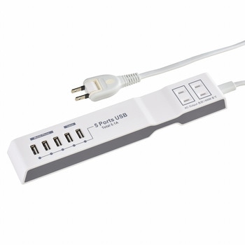 電源タップ モバイル充電 AC2個口+USB5個口 1.5m オーム電機