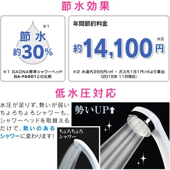 これエエやん シャワーヘッド 節水 極細 (シャワー穴0.3mm 肌触り・浴び心地やわらか 低水圧対応) GAONA(ガオナ)