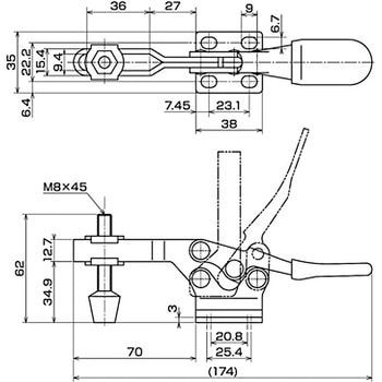 下方押え型トグルクランプ 水平ハンドル IKURATOOLS(育良精機)