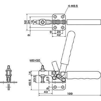 ISK-38B小0-2S 下方押え型トグルクランプ 水平ハンドル 1個 IKURATOOLS