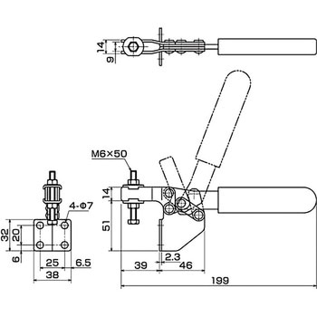 下方押え型トグルクランプ 水平ハンドル IKURATOOLS(育良精機)