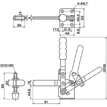 下方押え型トグルクランプ 垂直ハンドル IKURATOOLS(育良精機)