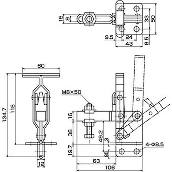 下方押え型トグルクランプ 垂直ハンドル IKURATOOLS(育良精機)