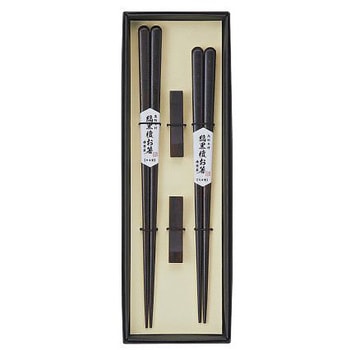 天丸木箸・箸置 縞黒檀 ペア 折箱入 丸十