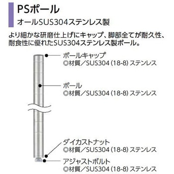PSポール オールSUS304ステンレス製 DB無 PSシリーズ ERECTA(エレクター)