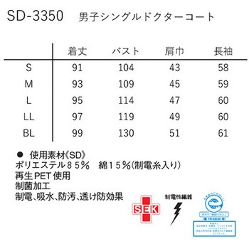 男子シングルドクターコート Tネイビー SDシリーズ ナガイレーベン