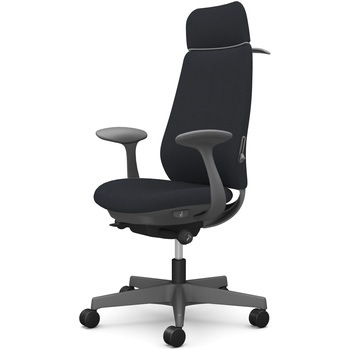 ポータムシリーズ/固定肘/背クッション/EXスタンダードタイプ/ダークグレー/ハンガー有/ランバー有/ナイロンキャスター オカムラ(岡村製作所)