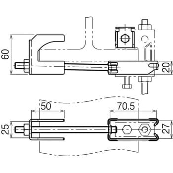 HB1U吊り金具用横揺れ補強金具(H形鋼用) ねじサイズW3/8×295 1個 HBURGH1520F