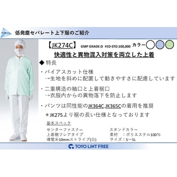 異物混入対策上着 JK274Cシリーズ 東洋リントフリー