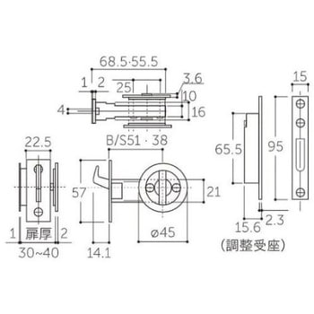 引戸鎌錠 同一キー 30-40mm/51mm EA951KG-20シリーズ エスコ