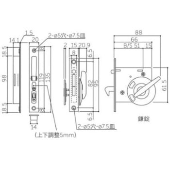 引戸鎌錠 UD型 30-39mm/51mm エスコ