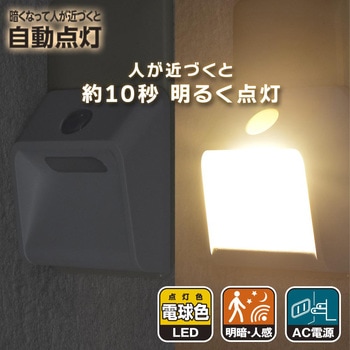 LEDナイトライト 明暗・人感センサー付き 壁面照射タイプ 電球色 オーム電機