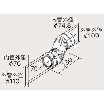 Φ110Zエルボ70芯ズレ(L230) ノーリツ