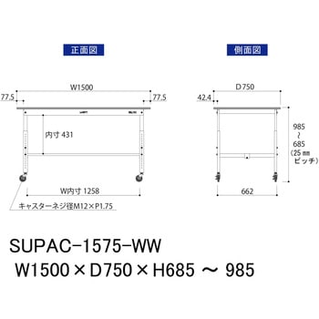軽量作業台/耐荷重128kg_高さ調整移動式H685～985_ワークテーブル150シリーズ 山金工業