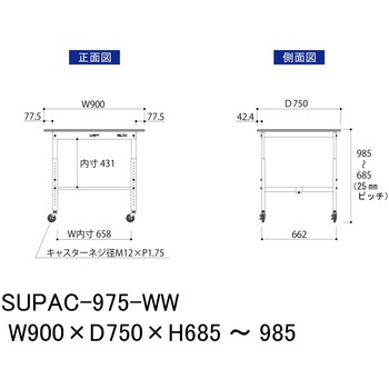 軽量作業台/耐荷重128kg_高さ調整移動式H685～985_ワークテーブル150シリーズ 山金工業