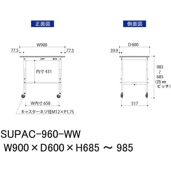 軽量作業台/耐荷重128kg_高さ調整移動式H685～985_ワークテーブル150シリーズ 山金工業