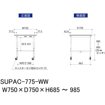 軽量作業台/耐荷重128kg_高さ調整移動式H685～985_ワークテーブル150シリーズ 山金工業