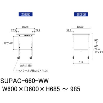 軽量作業台/耐荷重128kg_高さ調整移動式H685～985_ワークテーブル150シリーズ 山金工業