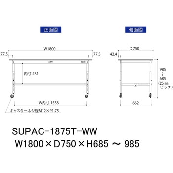 軽量作業台/耐荷重128kg_高さ調整移動式H685～985_半面棚板付_ワークテーブル150シリーズ 山金工業
