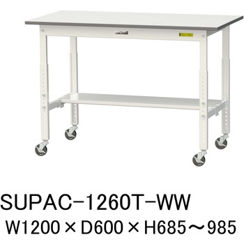 軽量作業台/耐荷重128kg_高さ調整移動式H685～985_半面棚板付_ワークテーブル150シリーズ 山金工業