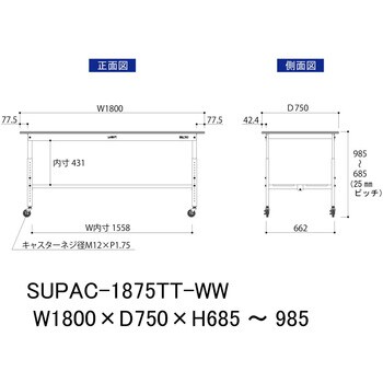 軽量作業台/耐荷重128kg_高さ調整移動式H685～985_全面棚板付_ワーク