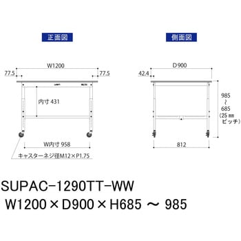 軽量作業台/耐荷重128kg_高さ調整移動式H685～985_全面棚板付_ワークテーブル150シリーズ 山金工業