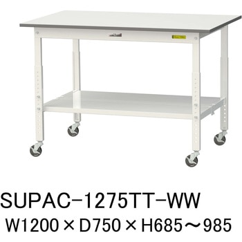 軽量作業台/耐荷重128kg_高さ調整移動式H685～985_全面棚板付_ワークテーブル150シリーズ 山金工業