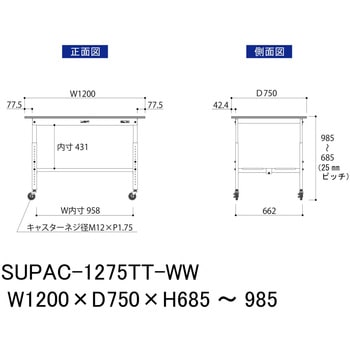 軽量作業台/耐荷重128kg_高さ調整移動式H685～985_全面棚板付_ワークテーブル150シリーズ 山金工業