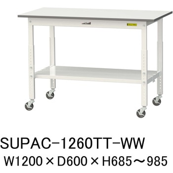 軽量作業台/耐荷重128kg_高さ調整移動式H685～985_全面棚板付_ワークテーブル150シリーズ 山金工業