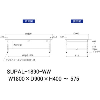 軽量作業台/耐荷重150kg_低床用高さ調整H400～575_ワークテーブル150シリーズ 山金工業