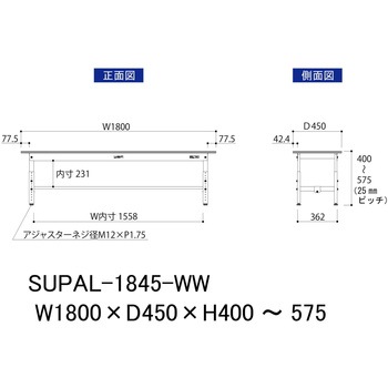 軽量作業台/耐荷重150kg_低床用高さ調整H400～575_ワークテーブル150シリーズ 山金工業