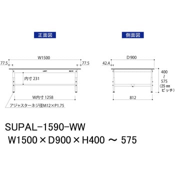 軽量作業台/耐荷重150kg_低床用高さ調整H400～575_ワークテーブル150シリーズ 山金工業