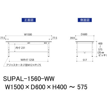 軽量作業台/耐荷重150kg_低床用高さ調整H400～575_ワークテーブル150シリーズ 山金工業