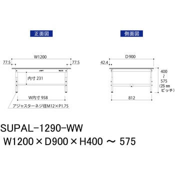 軽量作業台/耐荷重150kg_低床用高さ調整H400～575_ワークテーブル150シリーズ 山金工業