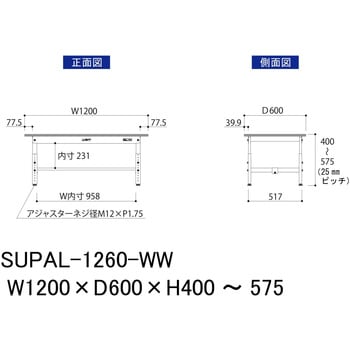 軽量作業台/耐荷重150kg_低床用高さ調整H400～575_ワークテーブル150シリーズ 山金工業