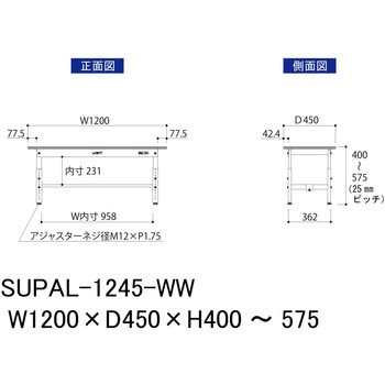 軽量作業台/耐荷重150kg_低床用高さ調整H400～575_ワークテーブル150シリーズ 山金工業