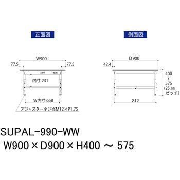 軽量作業台/耐荷重150kg_低床用高さ調整H400～575_ワークテーブル150シリーズ 山金工業