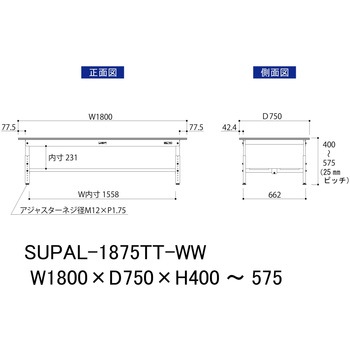 軽量作業台/耐荷重150kg_低床用高さ調整H400～575_全面棚板付_ワークテーブル150シリーズ 山金工業