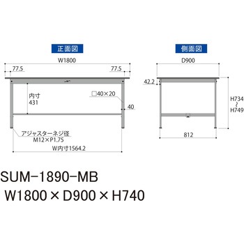 軽量作業台/耐荷重150kg_ブラックシリーズ_固定式H740_ワークテーブル150シリーズ 山金工業