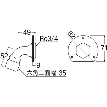 壁貫通エルボ70° SANEI