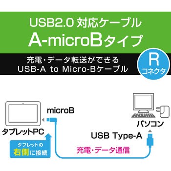 USBケーブル A-microB USB2.0 L字 2A出力 スマートフォン タブレット