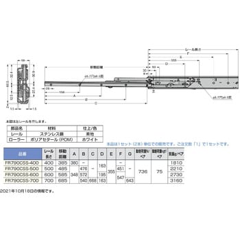 FR790CSS-500 ステンレス鋼製スライドレール FR790CSS 1セット