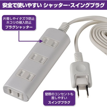 扉付タップ 安全 いたずら防止 感電事故防止 ほこり防止シャッター付 配線 180°回転式プラグ ELPA
