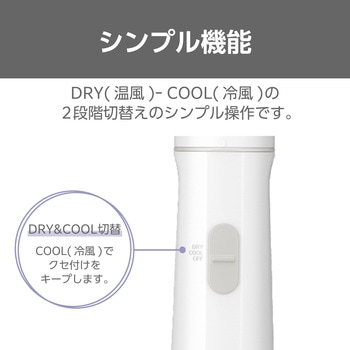 くるくるドライヤー カールドライヤー キャッチクッションブラシ 軽量 シンプル 2段階切替 (DRY-COOL) ブラシ水洗いOK 収納 持ち運び 旅行 naturam ホワイト テスコム