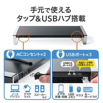 電源タップ+USBハブ付き机上ラック(W600) サンワダイレクト モニター机