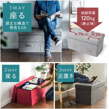 引出し付き収納BOXスツール(引出し二つタイプ) サンワダイレクト