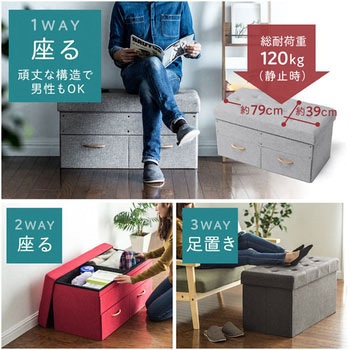 引出し付き収納BOXスツール(引出し二つタイプ) サンワダイレクト