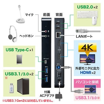 USB-CVDK4 タブレットスタンド付き4K対応USB3.1ドッキングステーション