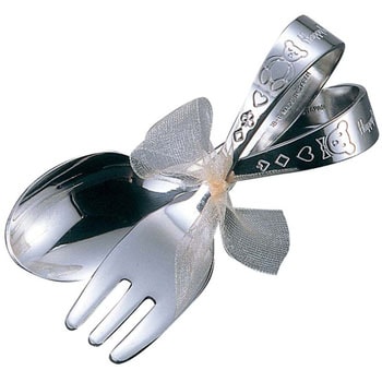 18-8 ハッピーテディ ベビースプーン・フォークセット EBM(江部松商事)