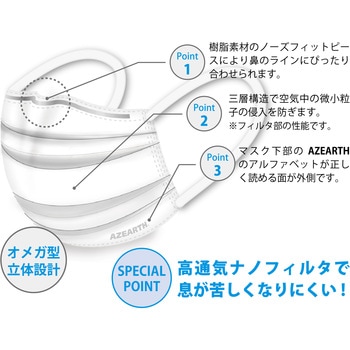 高通気ナノフィルタマスク 日本製 50枚入 アゼアス